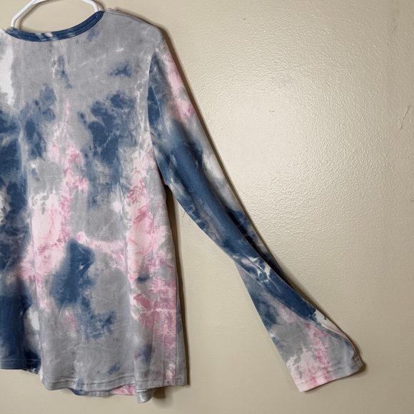 Fashion by MIRABEL XL Blue Pink Gray Tie Dye Long Sleeve Stretch Top - Picture 11 of 14